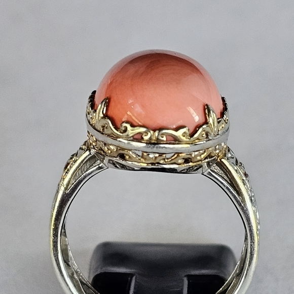 Vintage Michael Valitutti Coral & Ruby Accent Ring in Sterling & 18k Size 7.5! - Picture 8 of 10